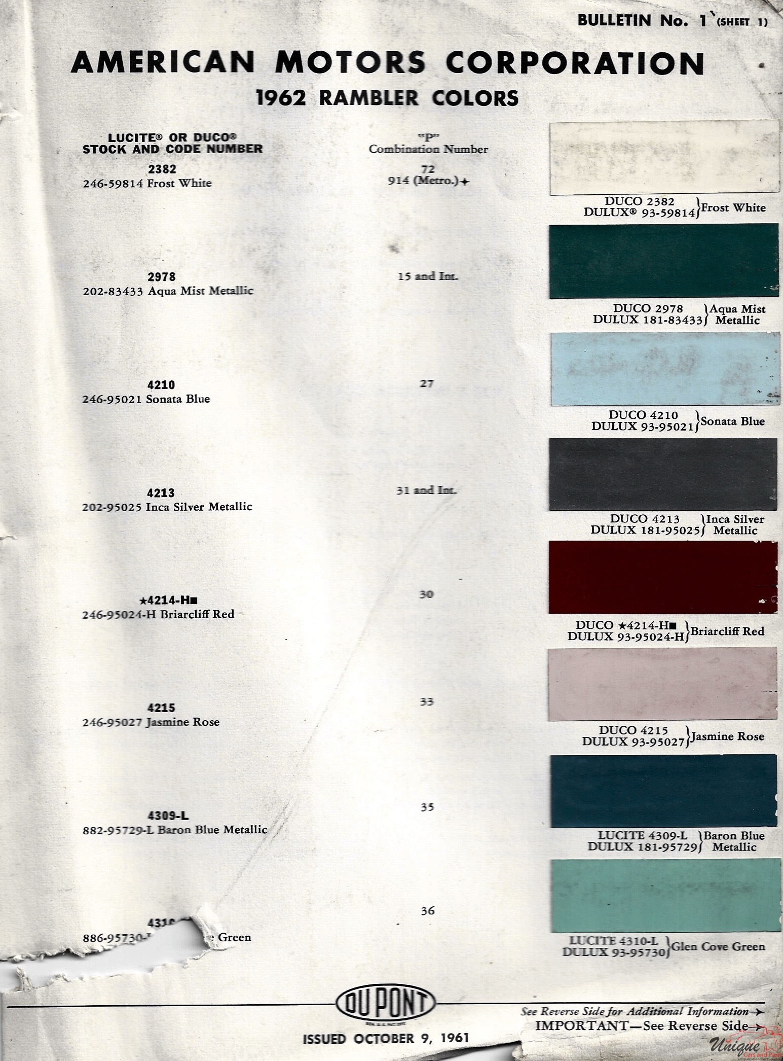 1962 AMC-0 Paint Charts